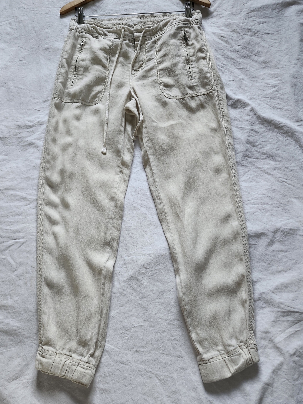 Lou & Grey 100% Linen Cream  Drawstring Jogger Pants